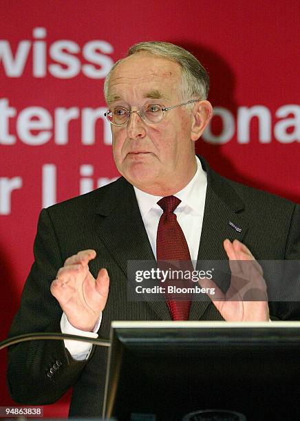 Pieter Bouw, chairman of Swiss International Air Lines speaks at a press conference in Basel, Switzerland, Tuesday, March 23, 2004. The unprofitable...