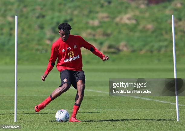Ovie Ejaria controls the ball during a Sunderland AFC training session at The Academy of Light on April 19, 2018 in Sunderland, England.