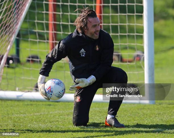 Lee Camp controls the ball during a Sunderland AFC training session at The Academy of Light on April 19, 2018 in Sunderland, England.