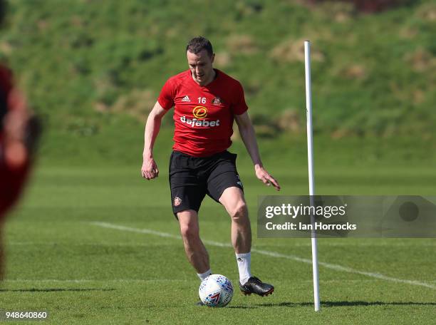 John O'Shea during a Sunderland AFC training session at The Academy of Light on April 19, 2018 in Sunderland, England.