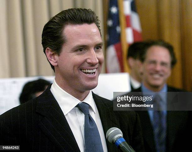 San Francisco Mayor Gavin Newsom speaks at an event establishing San Francisco as the headquarters of the California Institute for Regenerative...