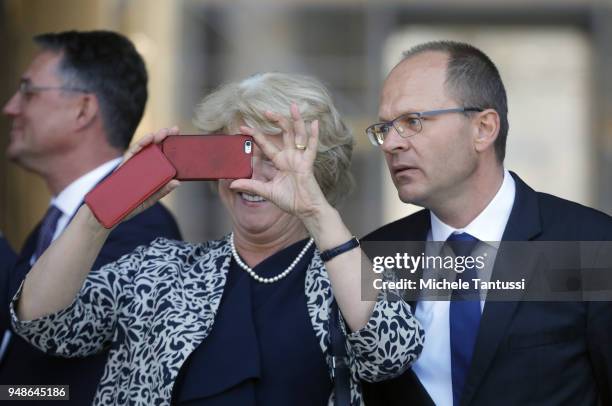 German State Secretary for Culture and the Media Monika Gruetters and the chairman of the Humboldt foundation in the Berlin Palace, Johannes Wien...