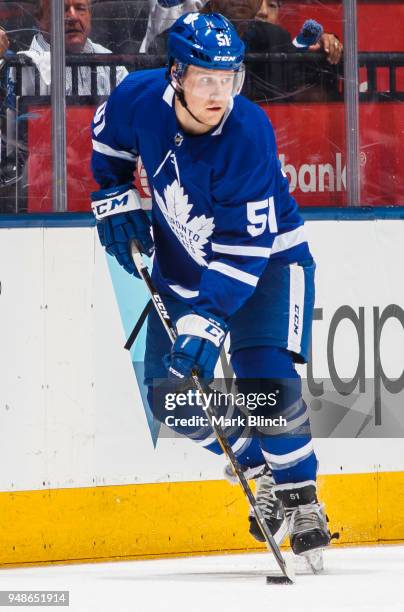 Jake Gardiner of the Toronto Maple Leafs skates against the Boston Bruins in Game Three of the Eastern Conference First Round during the 2018 NHL...