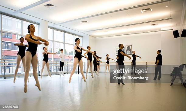 Alvin Ailey American Dance Theater students practice in a studio as the theater celebrates its 50th anniversary at the Joan Weill Center for Dance in...