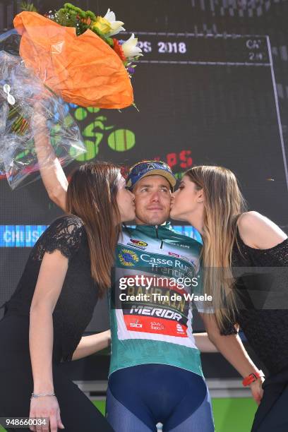Podium / Domenico Pozzovivo of Italy and Team Bahrain Merida Green Mountain Jersey / Celebration / Flowers / during the 42nd Tour of the Alps 2018,...