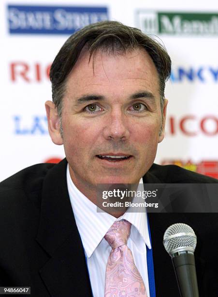 Billy Beane, general manager of Oakland Athletics, speaks during a news conference in Tokyo, Japan, on Friday, March 21, 2008. The Red Sox and...