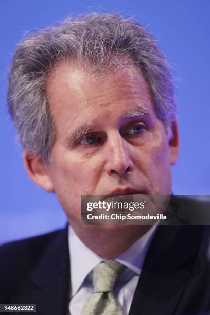 International Monetary Fund First Deputy Managing Director David Lipton participates in a news conference at IMF Headquarters April 19, 2018 in...