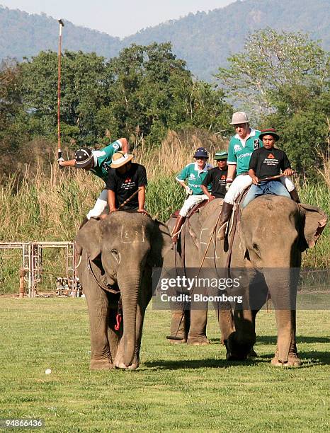 The Raimon Land team competes at the 2008 King's Cup Elephant Polo competition at the Anantara Golden Triangle resort in Chiang Rai, Thailand, on...