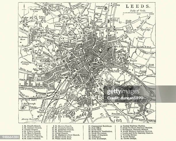 illustrations, cliparts, dessins animés et icônes de carte de leeds, wesy yorkshire, angleterre du xixe siècle - leeds