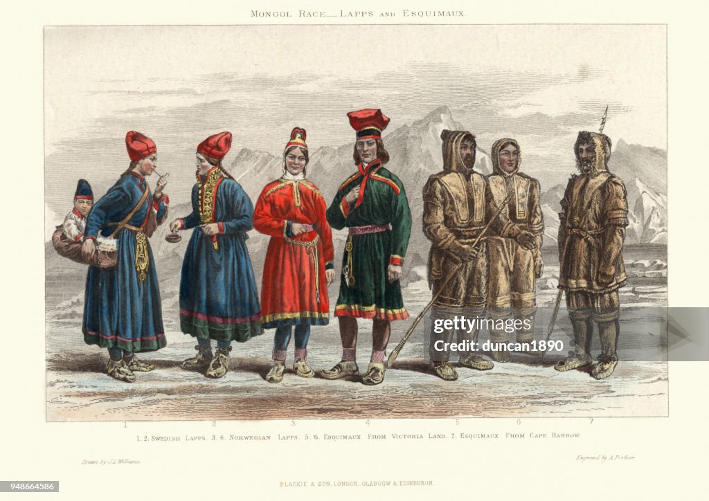 Traditional costumes of Lapps and Eskimos, 19th Century