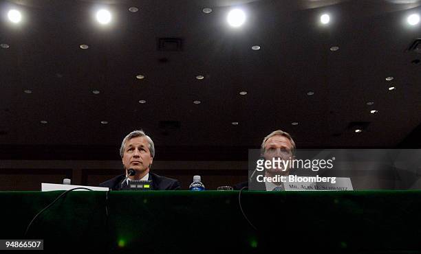 Jamie Dimon, chief executive officer of JPMorgan Chase & Co., left, and Alan Schwartz, president and chief executive officer of Bear Stearns Cos.,...