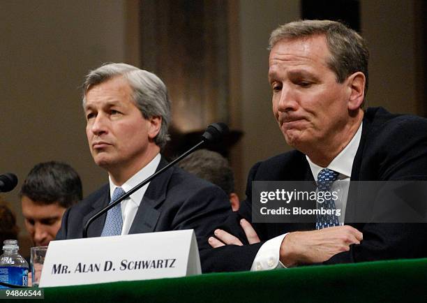 Jamie Dimon, chief executive officer of JPMorgan Chase & Co., left, and Alan Schwartz, president and chief executive officer of Bear Stearns Cos.,...