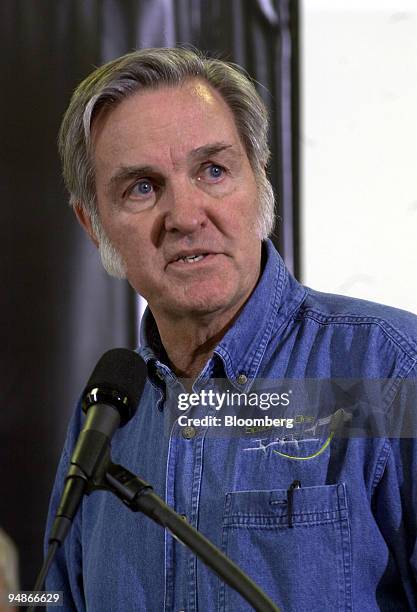 Burt Rutan, president Scaled Composites, speaks during a news conference following SpaceShipOne's suborbital flight to win the Ansari X Prize in...