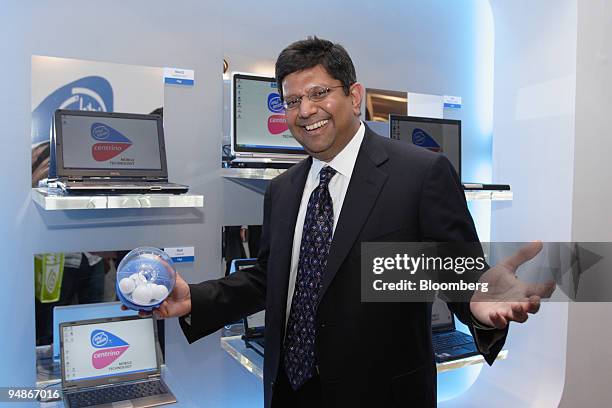 Anand Chandrasekher, vice president of Intel Corporation, poses in the Intel showroom at the 2005 Computex Information and Technology Show which...