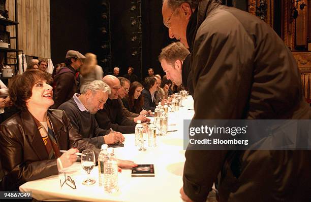 The cast from the Broadway revival of Sweeney Todd signs CD's that were newly released at the Eugene O'Neill Theater in New York, Tuesday, January...