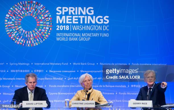 Managing Director Christine Lagarde and IMF First Deputy Managing Director David Lipton hold a press conference alongside Gerry Rice , director of...