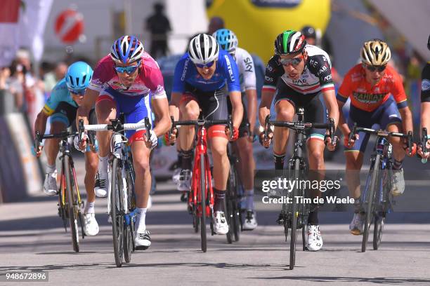 Sprint / Arrival / Thibaut Pinot of France and Team Groupama FDJ Purple leader jersey Fabio Aru of Italy and UAE Team Emirates / during the 42nd Tour...