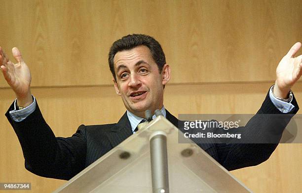 Nicolas Sarkozy, French State Minister of Finances and Economy, announces new fiscal measures during a press conference, in Paris, France, Wednesday,...