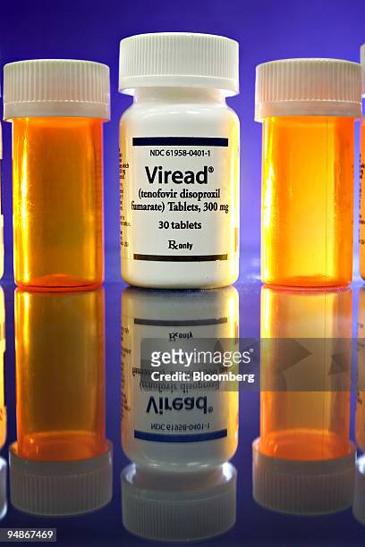Gilead Sciences Inc.'s Viread AIDS medication is arranged for a photo at Ansonia Pharmacy in New York, U.S., on Thursday, July 24, 2008. Gilead is...