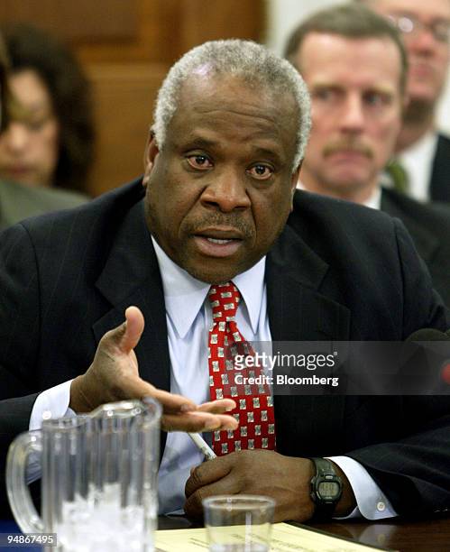 Supreme Court Justice Clarence Thomas appears before the House Appropriations Committee in Washington, DC, March 17, 2004 to discuss the Fiscal Year...