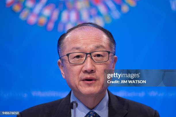 World Bank President Jim Yong Kim holds a news conference during the The International Monetary Fund and the World Bank Group 2018 Spring Meetings in...