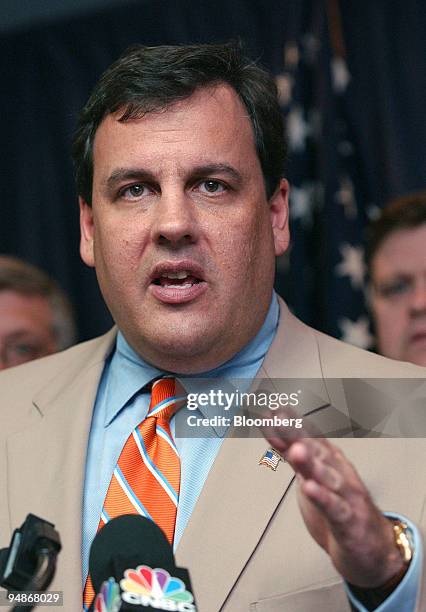Christopher J. Christie, United States Attorney of the District of New Jersey, gestures at a news conference in Newark, N.J. Wednesday, June 15,...