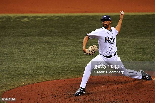 David Price of the Tampa Bay Rays pitches against the Philadelphia Phillies in the ninth inning of game two of the Major League Baseball World Series...