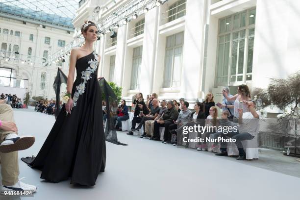 Model walks the runway at the NOEMI VALLONE show during the Madrid Bridal Week 2018 at Palacio de Cibeles on April 19, 2018 in Madrid, Spain