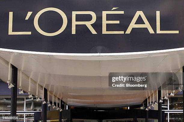 The logo above the main entrance of the L'Oreal SA headquarters in Clichy, near Paris, France, Wednesday, February 18, 2004. L'Oreal SA, the world's...