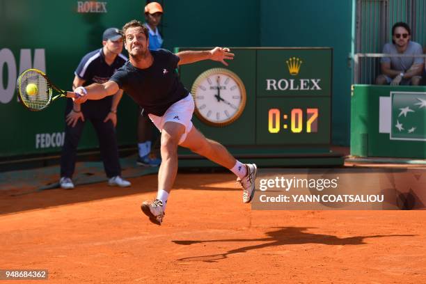 France's Richard Gasquet returns the ball Germany's Mischa Zverev during their men's single tennis match at the Monte-Carlo ATP Masters Series...