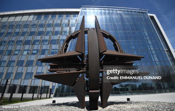 S forecourt sculpture, also known as the 'NATO Star', is pictured at the new NATO headquarters during a press tour of the facilities as the...