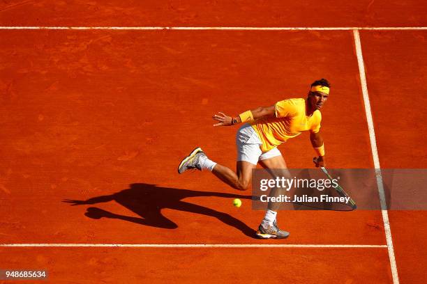 Rafael Nadal of Spain in action against Karen Khachanov of Russia during the mens singles 3rd round match on day five of the Rolex Monte-Carlo...