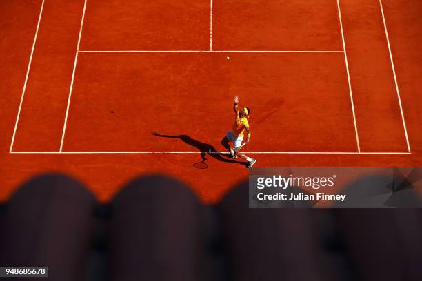 Rafael Nadal of Spain in action against Karen Khachanov of Russia during the mens singles 3rd round match on day five of the Rolex Monte-Carlo...