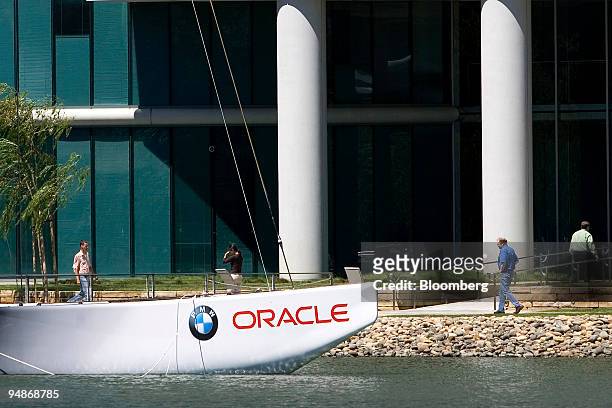 Oracle sailboat is docked in front of Oracle Corp.'s headquarters in Redwood City, California, U.S., on Wednesday, July 30, 2008. Oracle Corp. Chief...
