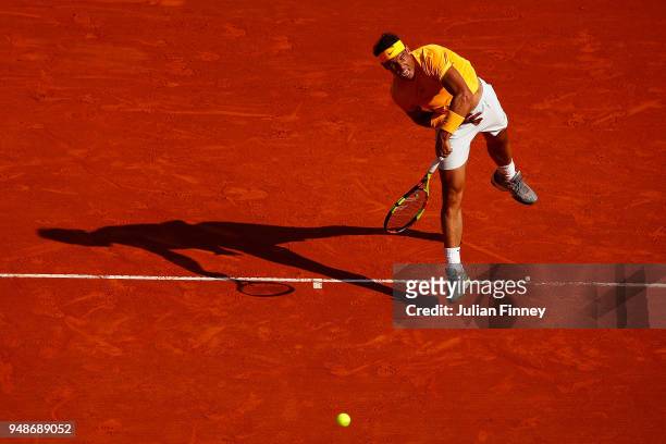 Rafael Nadal of Spain in action against Karen Khachanov of Russia during the mens singles 3rd round match on day five of the Rolex Monte-Carlo...
