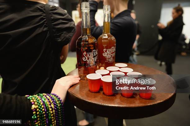 View of whiskey bottles and Mardi Gras beads during the Vulture + IFC celebrate the Season 2 premiere of "Brockmire" at Walter Reade Theater on April...