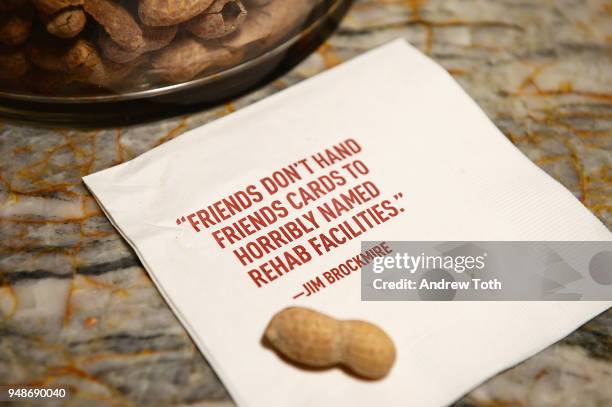 View of a branded napkin during the Vulture + IFC celebrate the Season 2 premiere of "Brockmire" at Walter Reade Theater on April 18, 2018 in New...