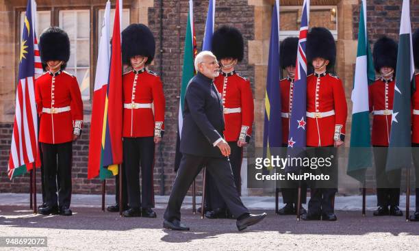 Hon Nerendra Modi of India arrives to the Executive Session of the Commonwealth Heads of Government in London, England, April 19, 2018.