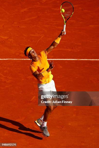 Rafael Nadal of Spain in action against Karen Khachanov of Russia during the mens singles 3rd round match on day five of the Rolex Monte-Carlo...