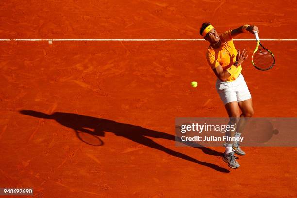 Rafael Nadal of Spain in action against Karen Khachanov of Russia during the mens singles 3rd round match on day five of the Rolex Monte-Carlo...