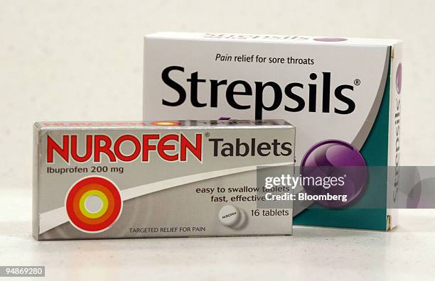 Box of Nurofen and a box Strepsils are seen in the pharmacy at the Boots flagship store on Oxford Street, in London, U.K., on Friday, Oct. 7, 2005....