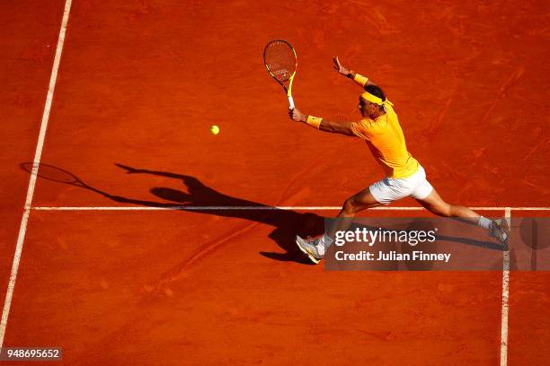 Rafael Nadal of Spain in action against Karen Khachanov of Russia during the mens singles 3rd round match on day five of the Rolex Monte-Carlo...