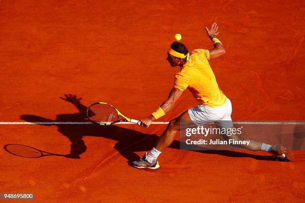 Rafael Nadal of Spain in action against Karen Khachanov of Russia during the mens singles 3rd round match on day five of the Rolex Monte-Carlo...