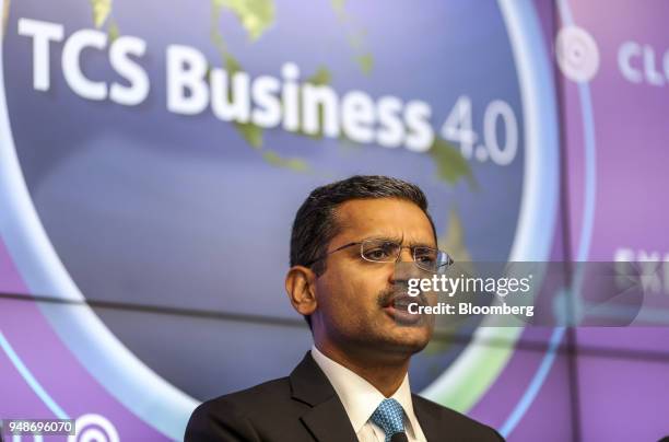 Rajesh Gopinathan, chief executive officer and managing director of Tata Consultancy Services Ltd., speaks during a news conference in Mumbai, India,...