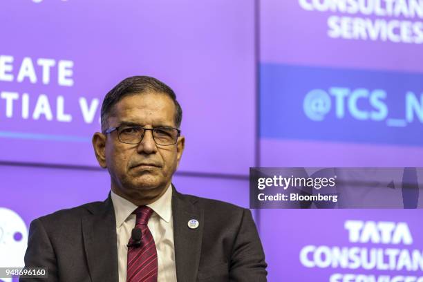 Ramakrishna, chief financial officer of Tata Consultancy Services Ltd., looks on during a news conference in Mumbai, India, on Thursday, April 19,...