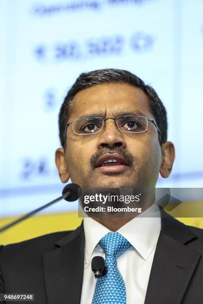 Rajesh Gopinathan, chief executive officer and managing director of Tata Consultancy Services Ltd., speaks during a news conference in Mumbai, India,...