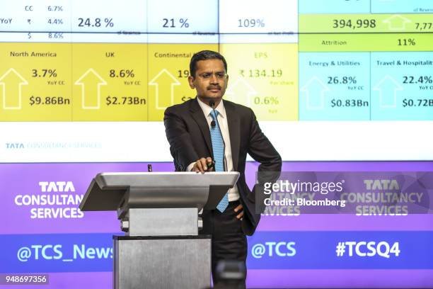 Rajesh Gopinathan, chief executive officer and managing director of Tata Consultancy Services Ltd., looks on during a news conference in Mumbai,...