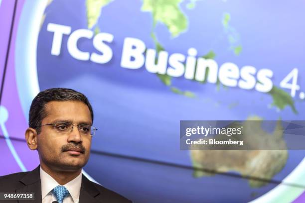 Rajesh Gopinathan, chief executive officer and managing director of Tata Consultancy Services Ltd., looks on during a news conference in Mumbai,...