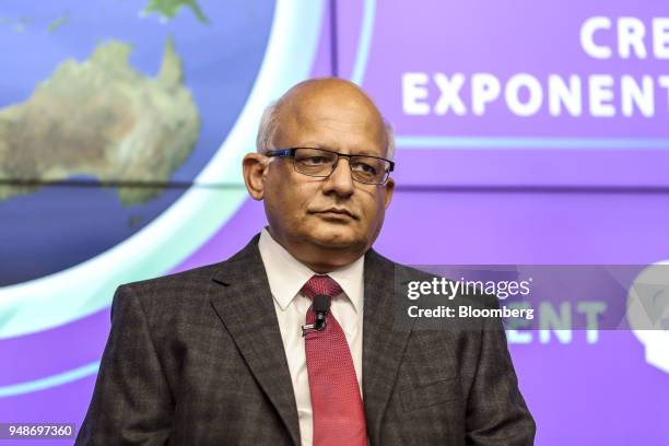 Ganapathy Subramaniam, chief operating officer and executive director of Tata Consultancy Services Ltd., looks on during a news conference in Mumbai,...