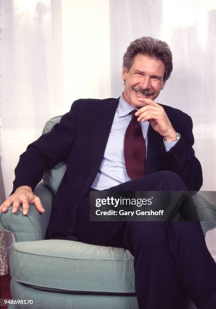 Portrait of American actor Harrison Ford at the Essex House, New York, New York, November 20, 1995. He was there during a press junket for his film...